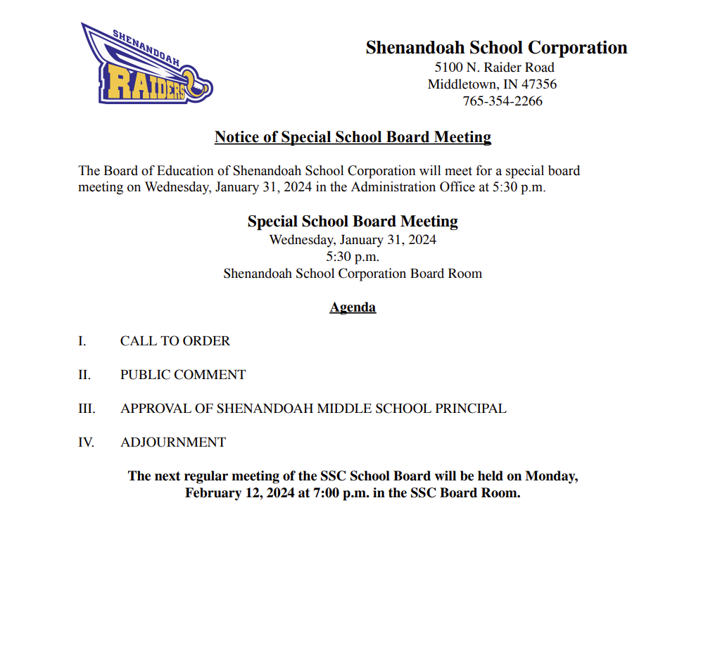 Notice of Board Meeting